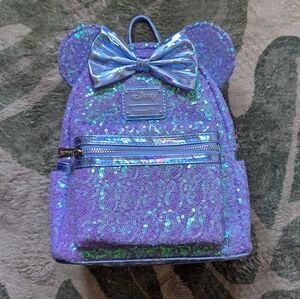 Loungefly Holographic Purple Blue Minnie Ears Mini Backpack